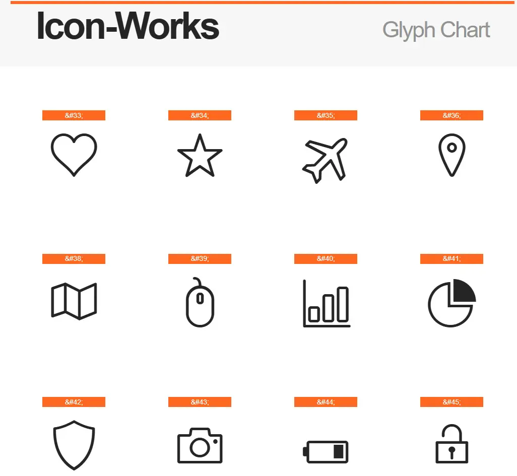 Icon-Works Glyph Chart: 130+ бесплатных иконок для ваших проектов