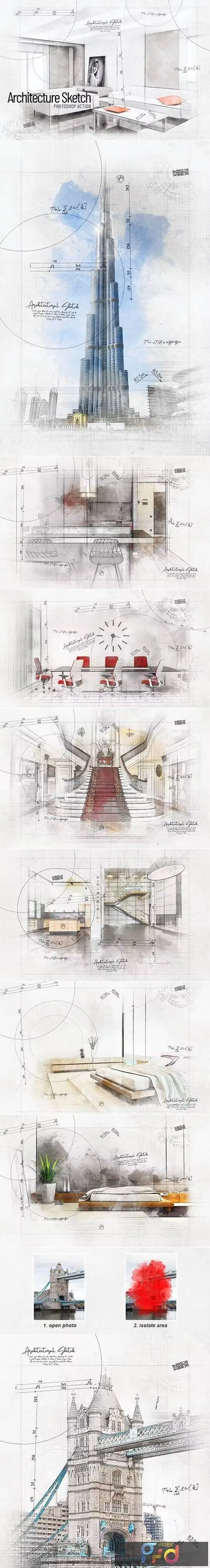 Architecture Sketch - Фотошоп экшен - архитектурный след в истории