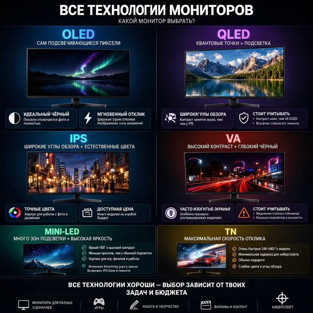 OLED, QD-OLED, Mini-LED или IPS?